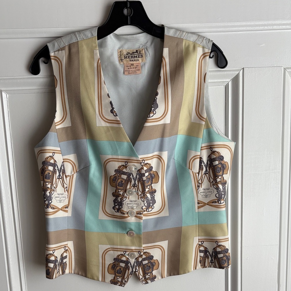 Hermes Multicolor Equestrian Print Vest Vintage